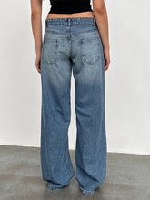 Women Jeans Low Waist Solid Color Wide Leg Straight Trousers with Pockets for Daily Streetwear Fashion Denim Pants