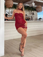 Halter Strapless Ruched Sexy Mini Dress For Women Robe Fashion Solid Off-shoulder Backless Sleeveless Club Dress New