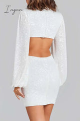 Ingvn - Sexy Solid Sequins Sequined V Neck Wrapped Skirt Dresses