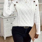Solid Cable Knit Sweater, Casual Crew Neck Long Sleeve Sweater, Women's Clothing