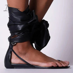 Ingvn - Women Gladiator Thong Summer Ankle Wrap Flat Sandals