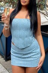 Ingvn - Sexy Solid Sequins Sequined Strapless Sleeveless Two Pieces