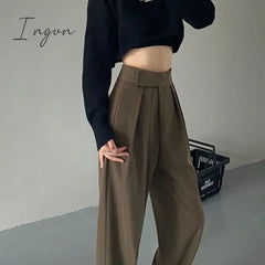 Ingvn - Brown Wide Leg Women's Classic Suit Pants Vintage Palazzo Office Elegant Casual Balck Trousers Female High Wasit Pants