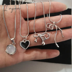 Fashion Silver Color Elegant Bowknot Heart Pendant Necklace Clavicle Chain Fine Aesthetic Jewelry For Wedding Party Women Gifts