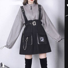 Gothic Girl High Waist Punk Mini Dress Vintage Women Dress Long Sleeve Hat Collar Fashion Sexy Lolita Black Dress Plus Size