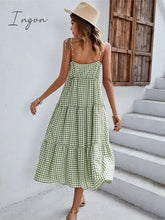 Ingvn - Ladies Vintage Boho Plaid Summer Dress Women Sexy Backless Casual Ruffles Party Beach Sundress Women Dress Robe Vestidos Female