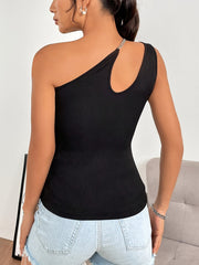 Summer One Shoulder Tank Top, Chain Decor Casual Cut Out Sleeveless for Women