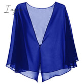 Ingvn - Womens Fashion Women Black Chiffon Bolero Prom Party V-neck with Button Shrug Elegant Simple Soft Casual Cape for Lady Evening Dress Red White