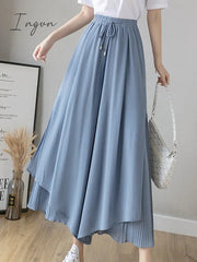 Ingvn - Elastic Wide Leg Pants Women Korean Fashion Chiffon Trousers Summer Casual Loose Pleated Pants Lady High Waist Street Skirt Pant