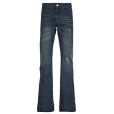 Blue Low Rise Flare Jeans Vintage 2000s Slim-fitting Denim Pants Korean Style Women Trousers y2k Distressed Mom Jeans 90s