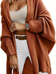 Cozy Oversized Long Cardigan Sweater - Women's Knit Outerwear for Fall 2024 - Open Front, Batwing Sleeve, Soft and Warm