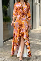 Ingvn - Fashion Sexy Print Pocket V Neck Irregular Dress Dresses(6 Colors)