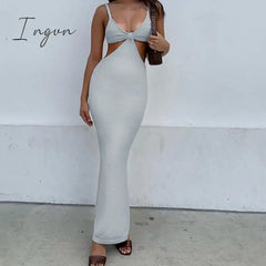 Ingvn - Spaghetti Strap Sexy Backless Maxi Dresses See Through Sexy Women Dresses Party Club Elegant Hollow Dress Sundress