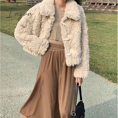 Ingvn - Elegant Winter Plush Jacket Women Warm Kawaii Korean Fashion Office Ladies Coat All-Match Vintage Harajuku Girls Cardigan