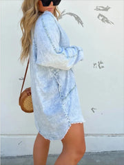 Full Size Button-Front Long Sleeve Denim Shirt Dress Plus Size