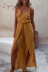 Ingvn - Sexy Simplicity Solid Asymmetrical V Neck Loose Jumpsuits