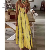 Ingvn - Selling New High Street Tie Dye Dress Sexy Spaghetti Strap V Neck Long Dresses Women Summer Beach Dresses Party Tunic Plus Size 5XL