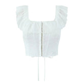 Lace Ruffles Corset Short Vest Women Backless Off Shoulder Cropped Tops 2025 Summer Fishbone Party Club Slim White Tops Clothes