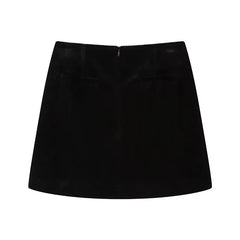Vintage Women Black High Waist A-line Velvet Mini Skirt