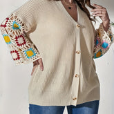 Long Sleeve Women's Color Block Hollow Out Button Cardigan for Spring & Fall Season
