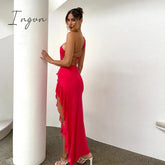 Ingvn - Irregular Sexy Cut Out Backless Ruffles Party Dresses Elegant Birthday Split Maxi Dresses for Women Party Clubwear