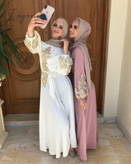 Ingvn - Spring Autumn Dresses for Women Embroidery Abaya Dubai Turkey Muslim Dress Evening Wedding Dress Kaftan Islamic Clothing Indian Dress Women Robe Vestidos