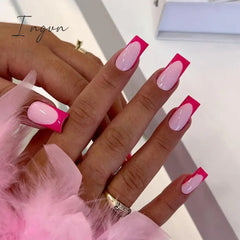 24pcs Mid-length Simple Smudged False Nails Wearable French Ballerina Fake Nails Full Cover Nail Tips Set Press On Nails