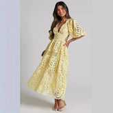Sexy Hollow Out Long Dress Summer New Arrival V-neck Lace Embroidery Women's Clothing