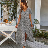 Ingvn - Ladies Vintage Long Floral Print Summer Dress Women Loose Casual Button Bohemian Beach Dress Women Sundress Robe Vestidos Female