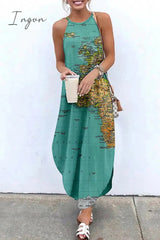 Ingvn - Casual Print Basic O Neck Long Dress Dresses