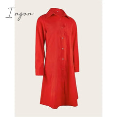 Ingvn - Women's Shirt Dress Casual Dress Shift Dress Midi Dress Outdoor Winter Dress Daily Polyester Elegant Casual Shirt Collar Pocket Rolled Cuff Long Sleeve Summer Winter Fall Spring 2023 Loose Fit Red