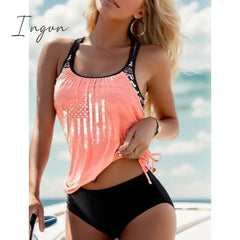 Ingvn - Women's Swimwear Tankini 2 Piece Normal Swimsuit 2 Piece Modest Swimwear High Waisted Striped Stars Black Pink Blue Purple Green Padded Strap Bathing Suits Sports Vacation Beach Wear