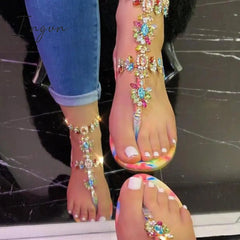 Ingvn - Stylish Crystal Strap Lace-Up Sandals