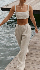 Ingvn - Casual Simplicity Solid Patchwork Square Collar Sleeveless Two Pieces