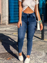 Stretchy Mid-Rise Skinny Jeans - Women's Clothing, Slim Fit Cargo Denim Pants with Flap Pockets, Side Zip, Y2K & Kpop Inspired, High-Waisted, Comfortable, Fashionable, and Versatile Denim Jeans for Women