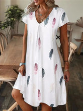 Ingvn - Women's Casual Dress Summer Dress Print Dress Leaf Floral Print V Neck Midi Dress Fashion Modern Outdoor Daily Short Sleeve Regular Fit Black White Yellow Summer Spring S M L XL XXL
