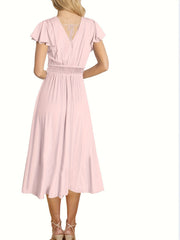 Ladies Deep V-neck Slit Elegant Formal Wedding Guest Cocktail Party Date Dance Maxi Dress