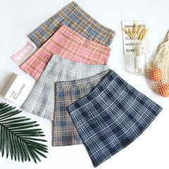 Preppy Japanese Korea Short Skirts New High Waist Mini Womens Skirts Kawaii Pink Plaid Pleated Tennis Casual Skirt