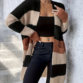 Long Sleeve Color Block Pockets Cardigan for Fall & Winter, Casual Women's Clothing