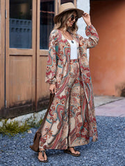 Paisley Chic - Stylish Two-piece Outfit Set for Women - Comfortable Long Sleeve Shirt & Flowy Pants, Versatile Casual Wear with Matching Paisley Print