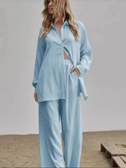 Button Up Long Sleeve Shirt and Pants Set