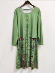 Plus Size Floral Chic 2-in-1 Crew Neck Long Sleeve Loose Fit Dress - Elegant, Versatile, and Comfortable for Spring and Fall - Women's Plus Size Clothing for Curvy Figures