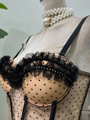 Summer Polka Dot Tight Top Mesh Women's Elegant Underwear Y2K Fashion Sexy Set Party Evening Dresses Two Piece Set Long Skirt