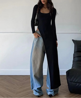 Solid Unique Women Tops Classic Concise Autumn Full Sleeve U-neck Skinny Splited Super-Long Tees Popular New Wild T-shirts