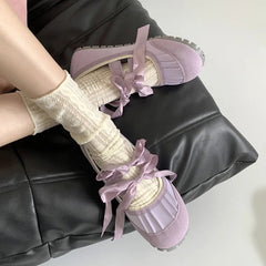 Ingvn Autumn Lace Up Women Ballet Flat Shoes Fashion Shallow Non Slip Ladies Comfort Round Toe Mary Jane Shoes