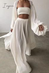 Ingvn - Fashion Casual Solid With Belt Strapless Three Pieces(4 colors)