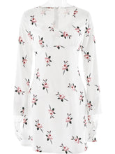 Ingvn Fall Vintage Floral Print Short Dress Streetwear Office Lady V-neck Long Sleeve Tunics A-line Satin White Holiday Dresses