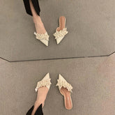 Ingvn Slides Rhenstone Summer Jewels Rubber Shoes Pointed Toe Women's Slippers and Ladies Sandals Mules Low Heel Outside Crystals