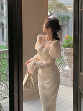 Vintage Women Fashion Elegant Puff Sleeve Midi Corset Maxi Dresses Evening Prom Female Party Lady Clothes Vestdios Summer