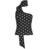 Asymmetrical Polka Dot Tank Top with Scarf Chic Sleeveless Skinny Black Cropped Tops Women Casual Streetwear Tee y2k Vest